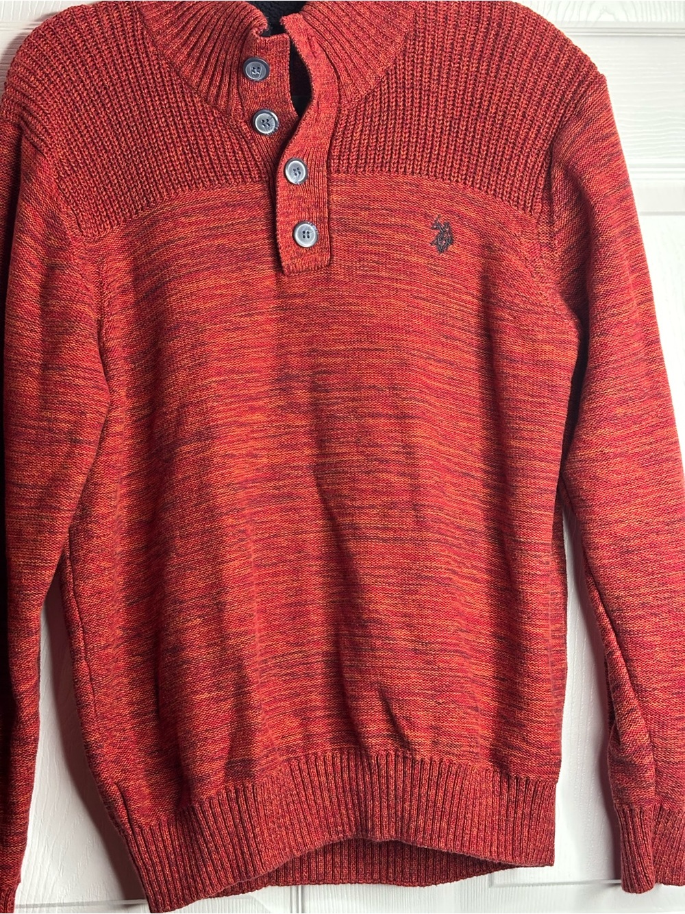 U.S. Polo Assn. Men's Marled Red Mock Neck Button Pullover Sweater